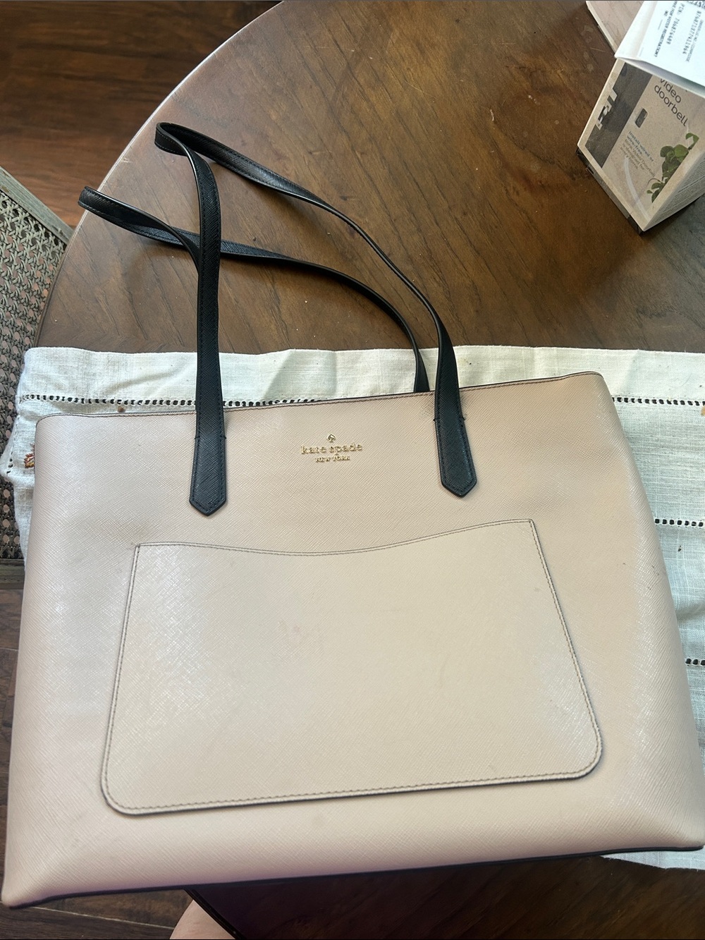 kate spade Blush and Black Leather Tote large